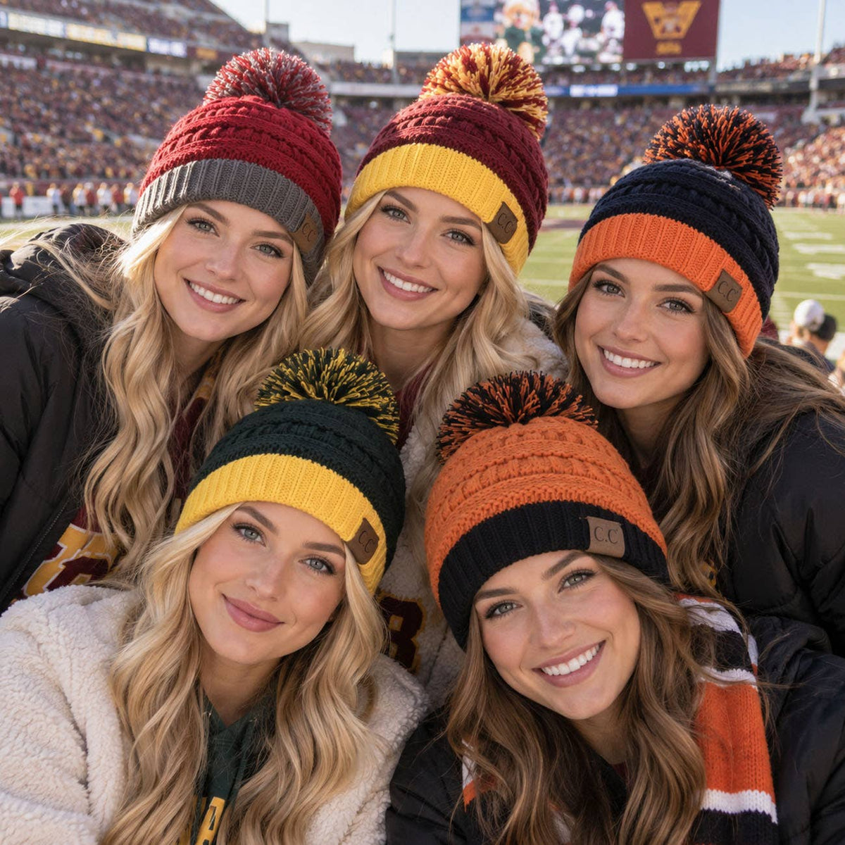 C.C Team College Color Game Day Beanie: 08. Orange/White