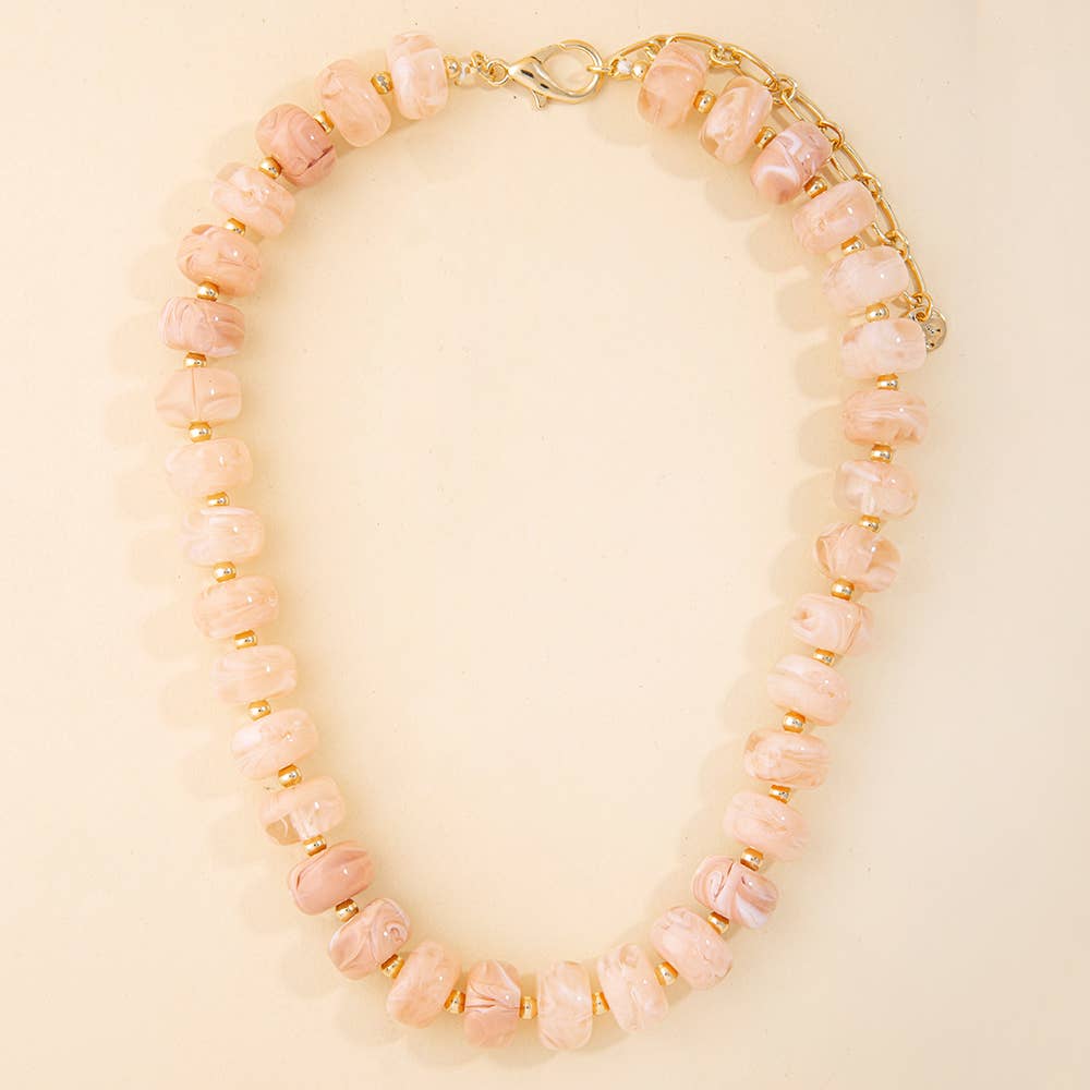 Marbled Chunky Rondelle Bead Statement Necklace: GY