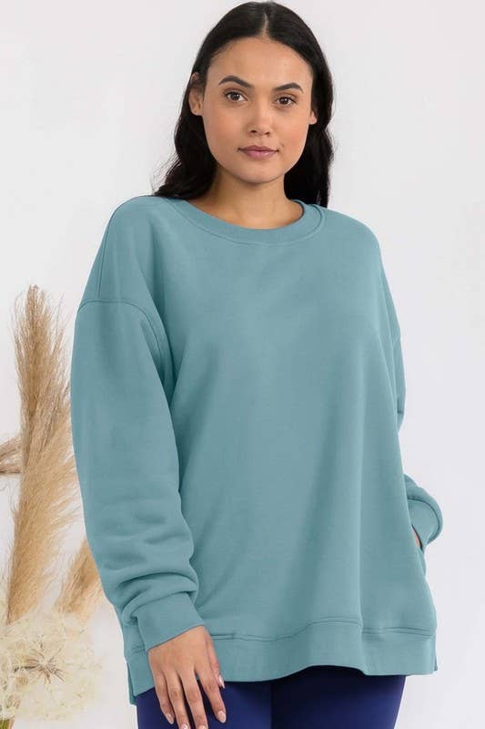 Women's Cozy Fleece Oversized Sweatshirt: Smokey Olive / XXXL