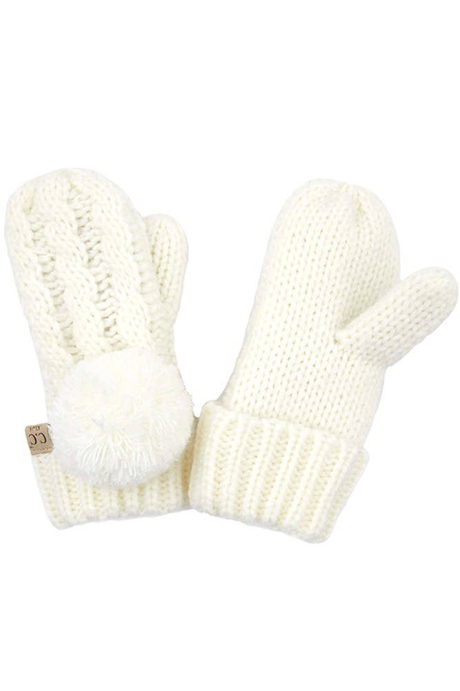 C.C Kids Pom Kids Glove With Fuzzy Lining: Ivory