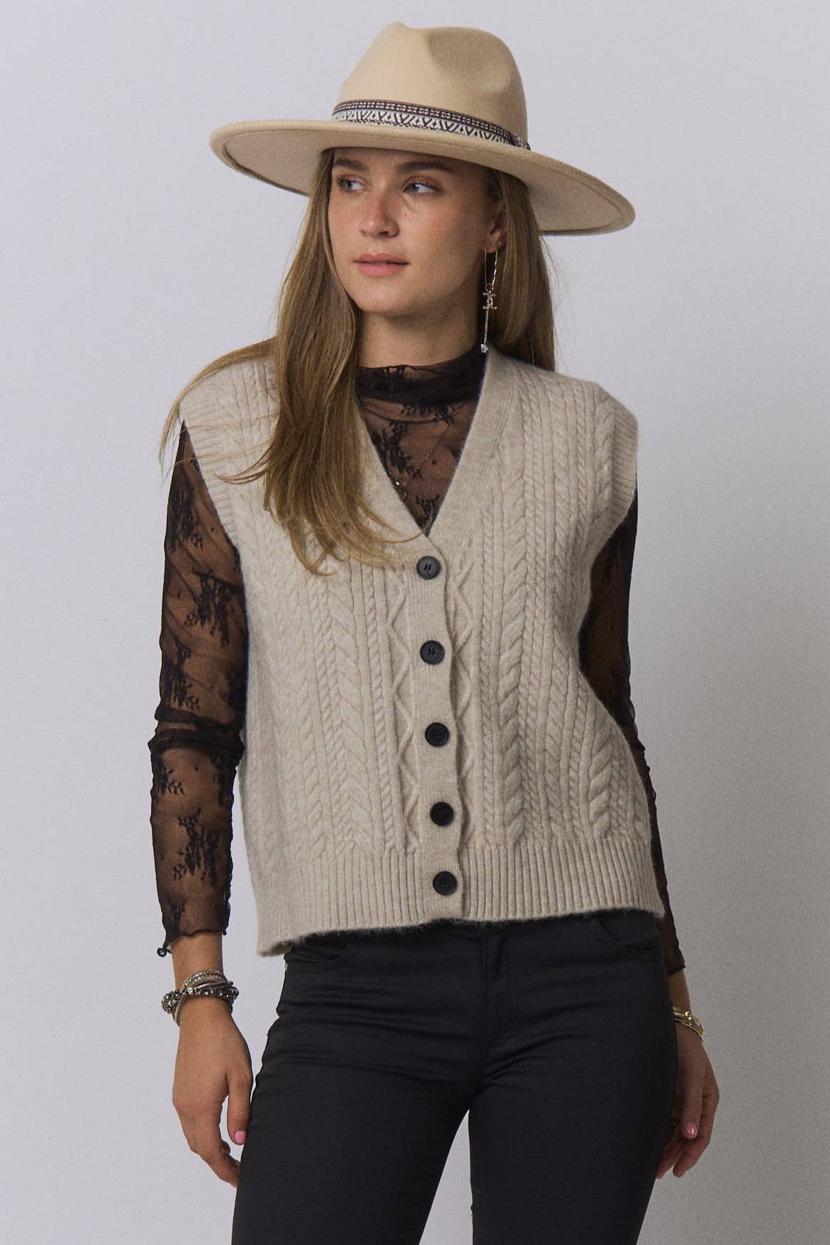 Gray CABLE-KNIT SWEATER VEST