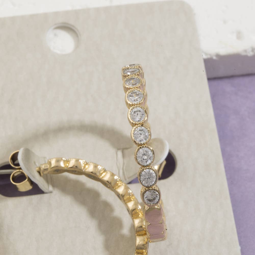 Bezel Set Cz Hoop Earrings: GRN