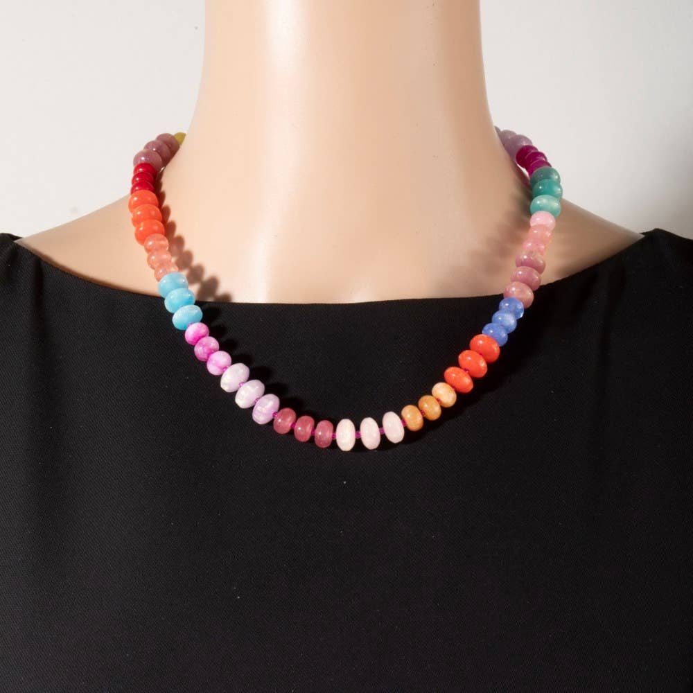 Mixed Glass And Resin Disc Beaded Necklace: GM