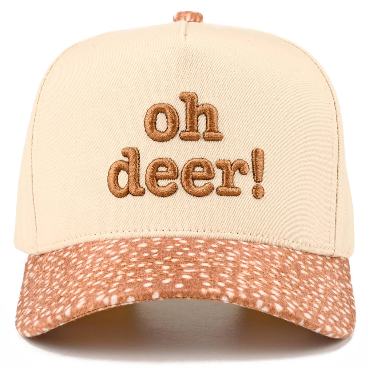 C.C OH DEER Letter Embroidered Two Tone Trucker Hat: Brown/Brown