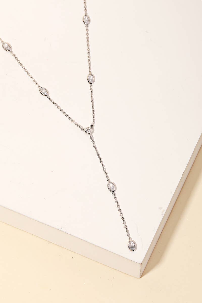 Dainty Chain Rhinestone Y Necklace: G