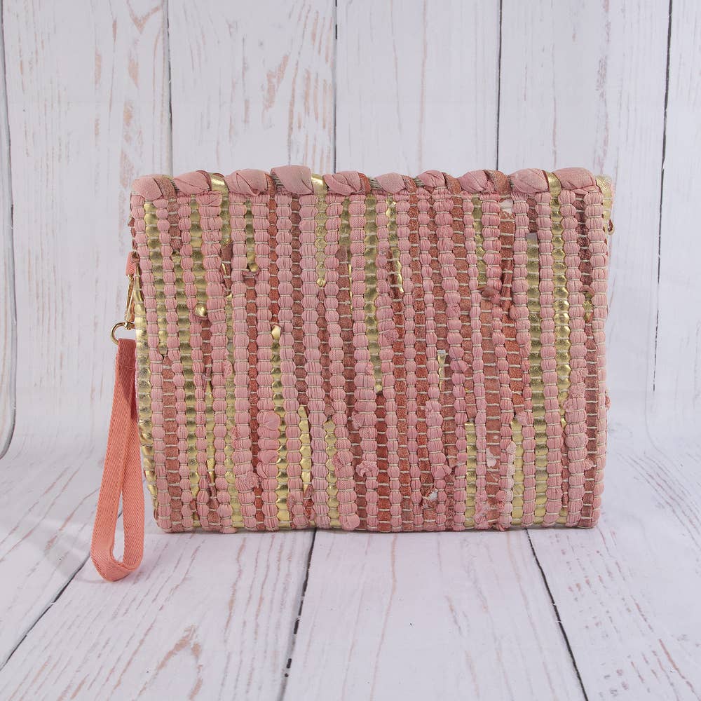 Woven Metallic Stripe Wristlet Clutch Bag: BR