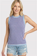 COLOR CONTRASTED, SLEEVELESS, CREW NECK, STRIPED TANK SWEATER TOP