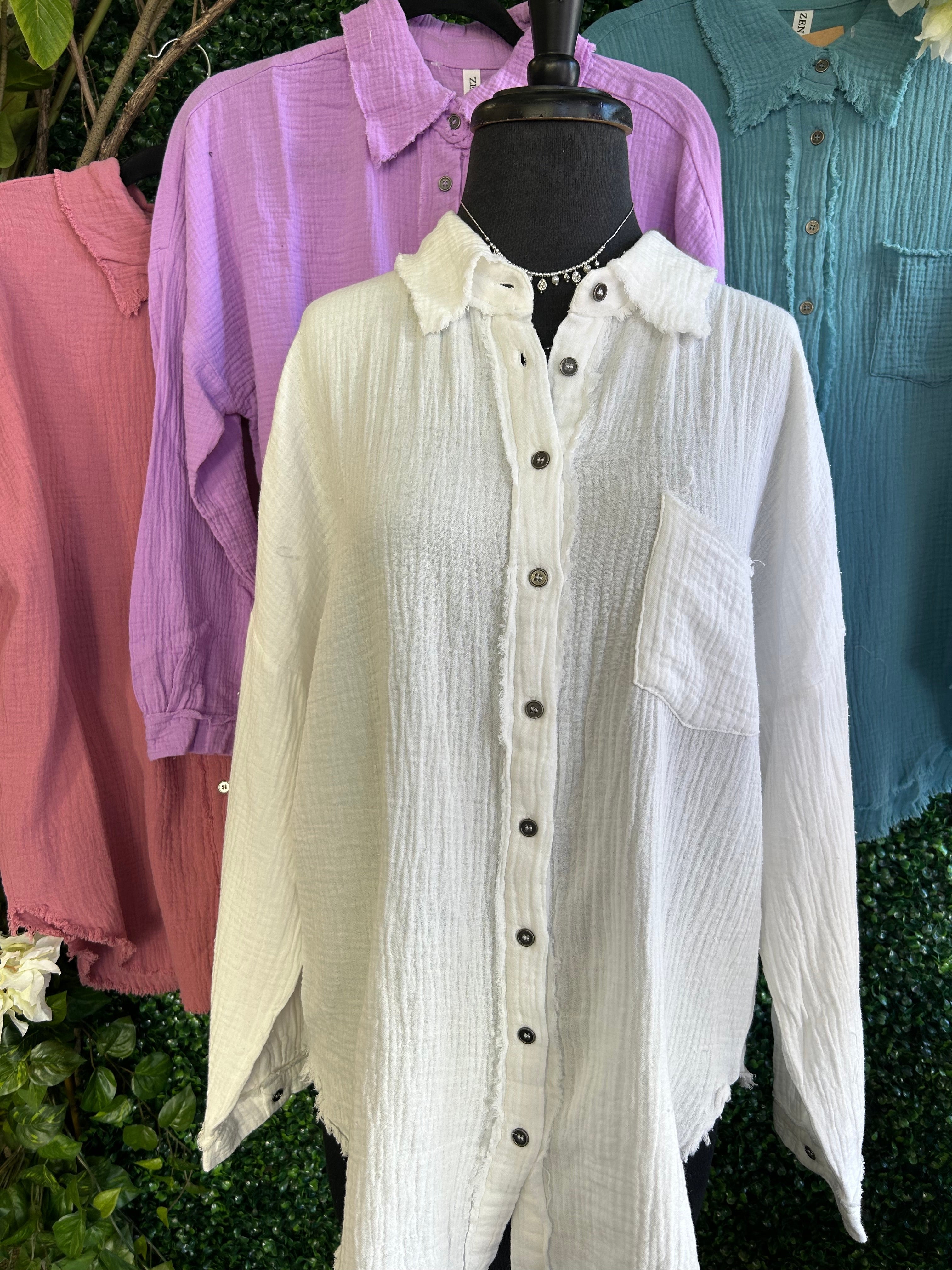 Vintage Button Down Raw Edge Top