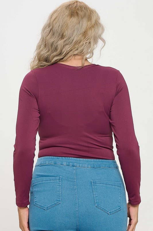 Women's Seamless Round Neck Long Sleeve Top: Coffee / Plus