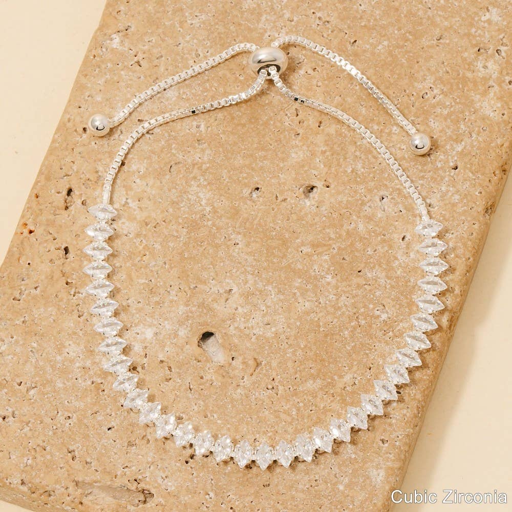 Oval Cz Tennis Gems Cube Chain Cord Bracelet: S