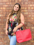 Floral Spandex Tank Top w/ Round Hem
