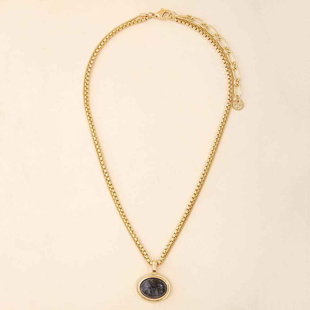 Oval Stone Pendant Double Layer Chain Necklace: WI