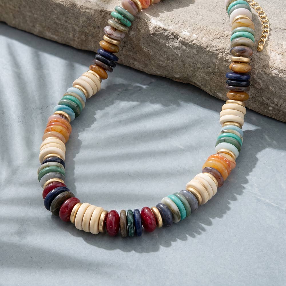 Chunky Mixed Disc Bead Short Necklace: WGMT