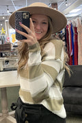 Mocha Drop Shoulder Striped Pullover