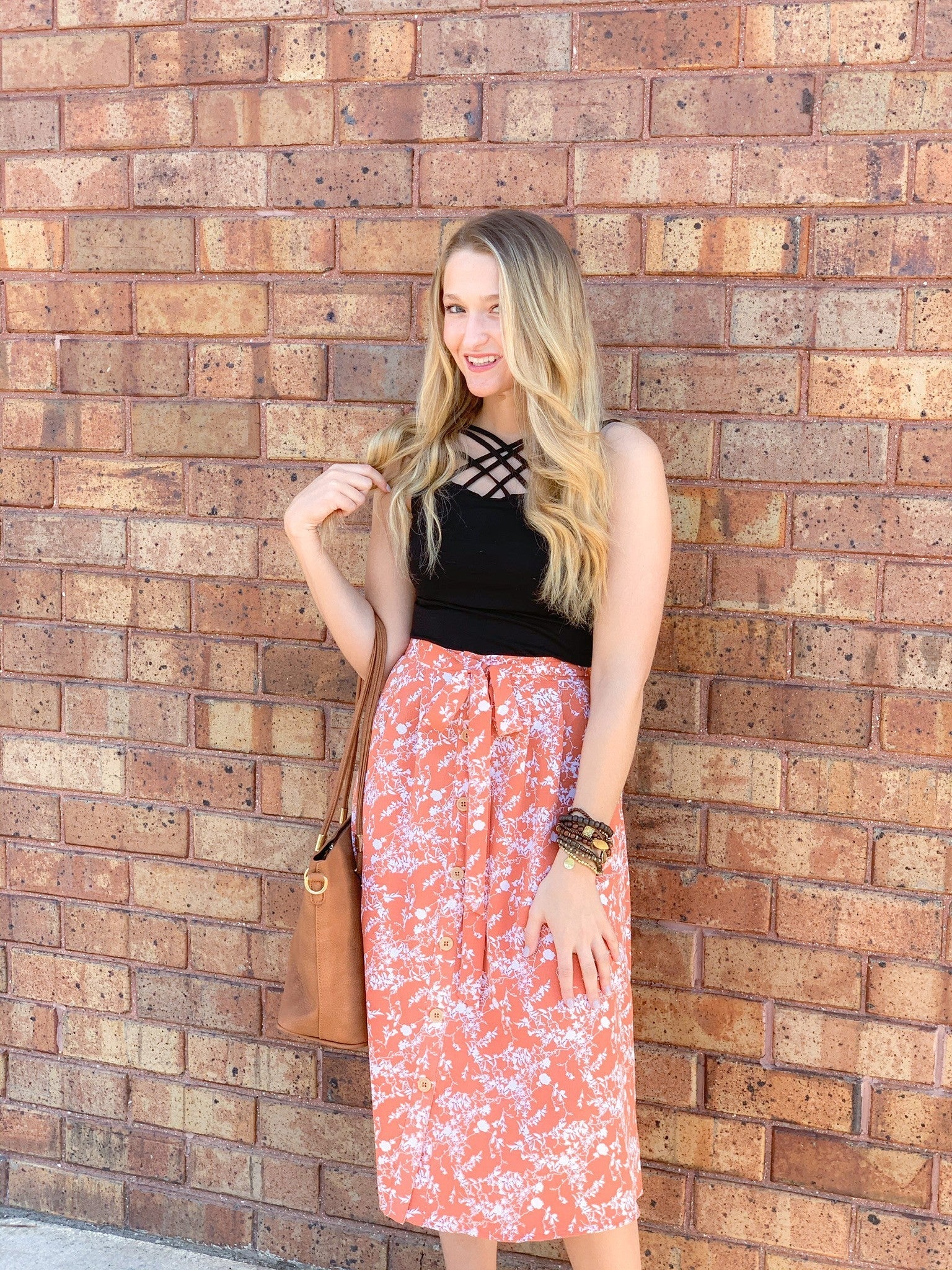 Dusty Orange Floral Skirt