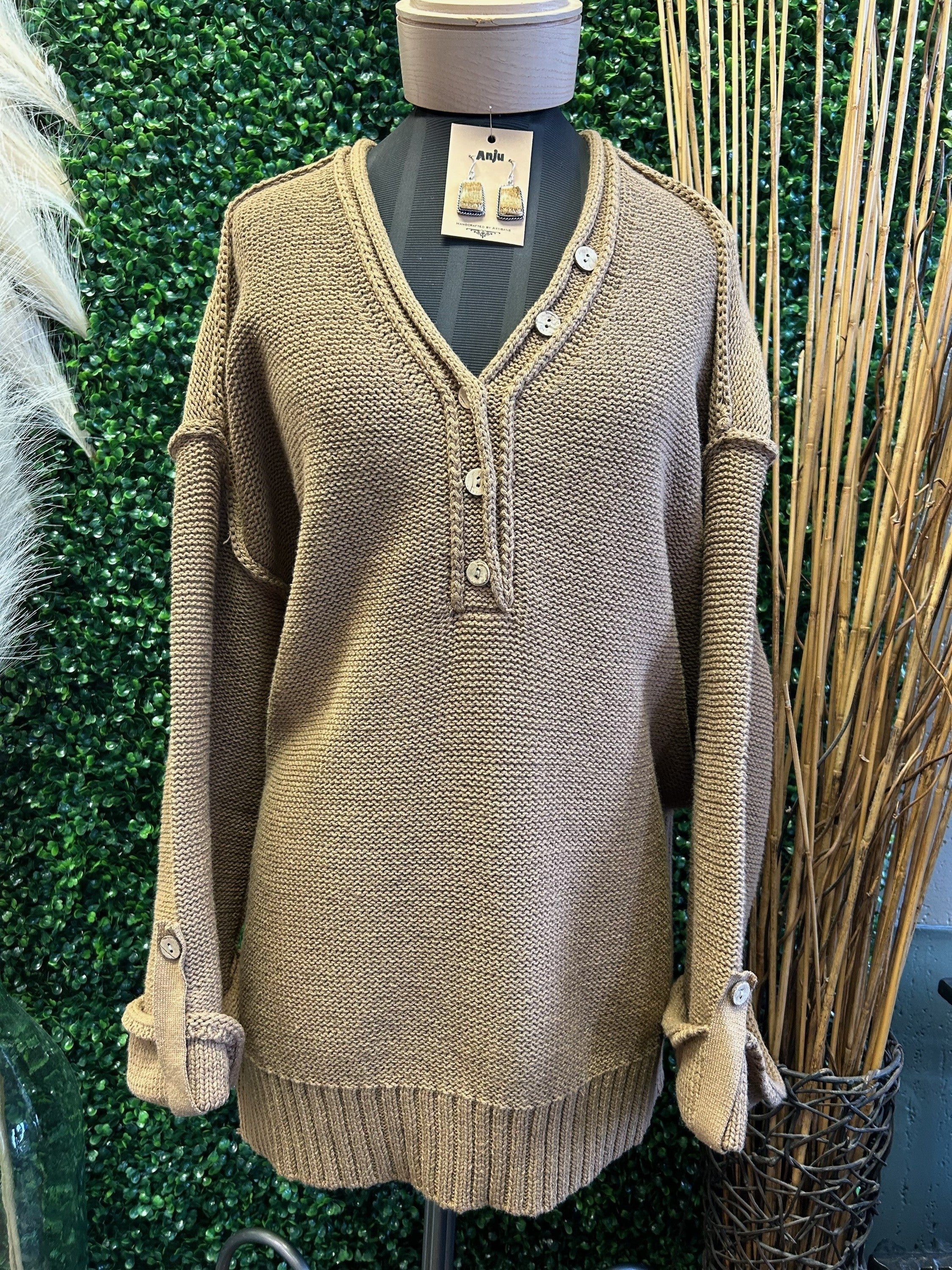 Henley Sweater w/ Side Slit