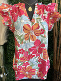 Pink Flutter Sleeve Neck Top