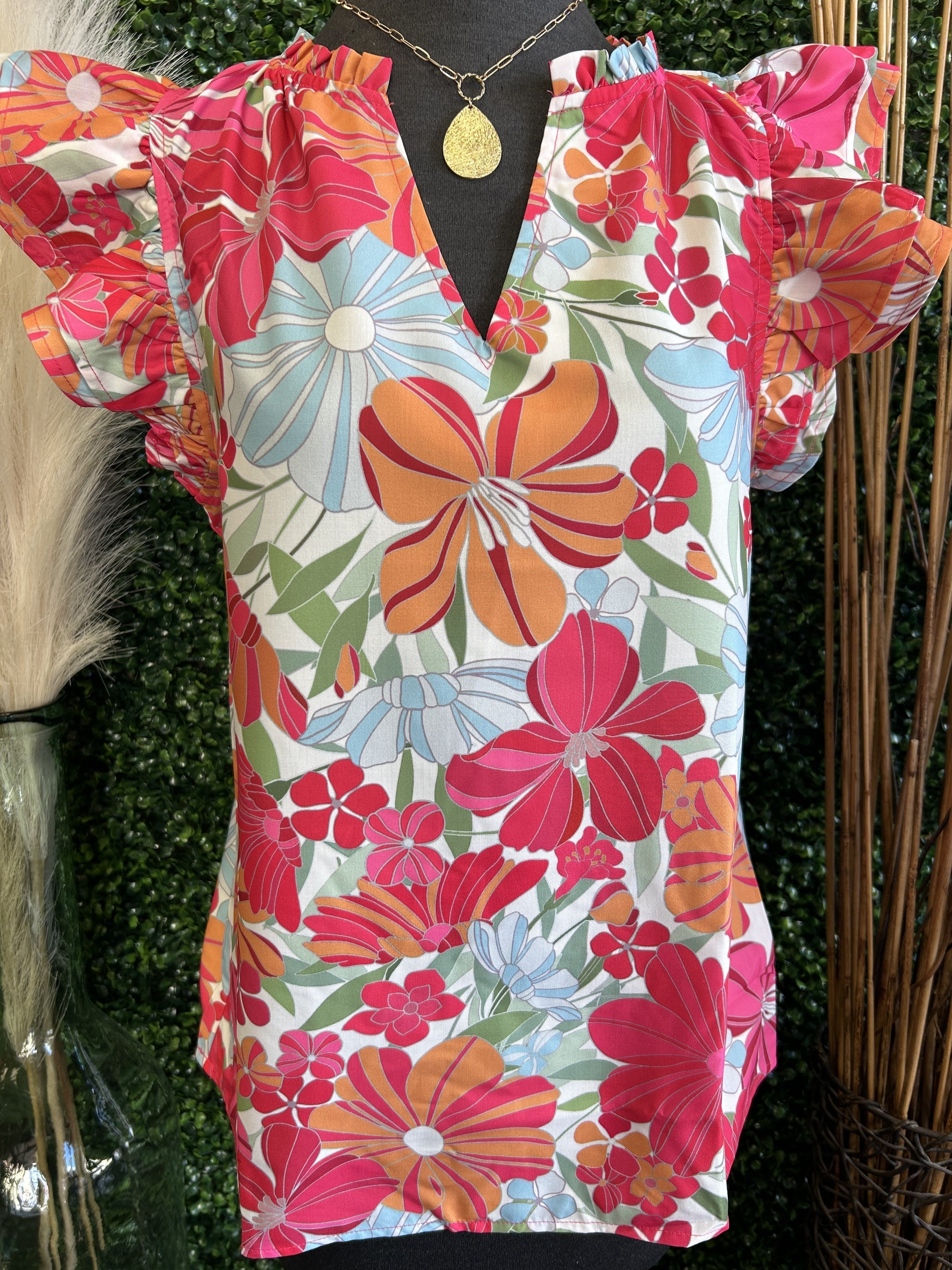 Pink Flutter Sleeve Neck Top