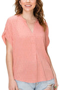 salmon swiss dot top