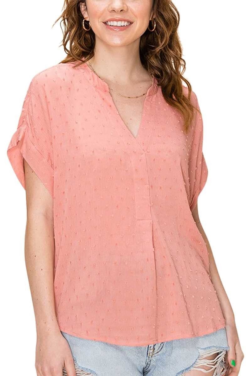 salmon swiss dot top