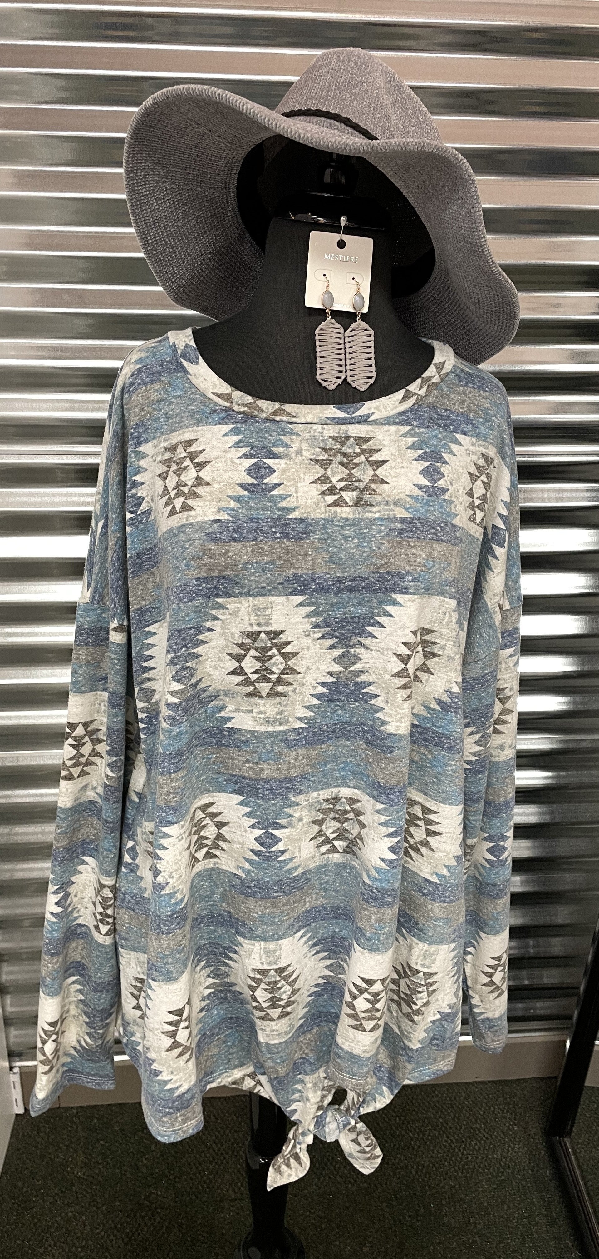 Denim Print Long Sleeve Top