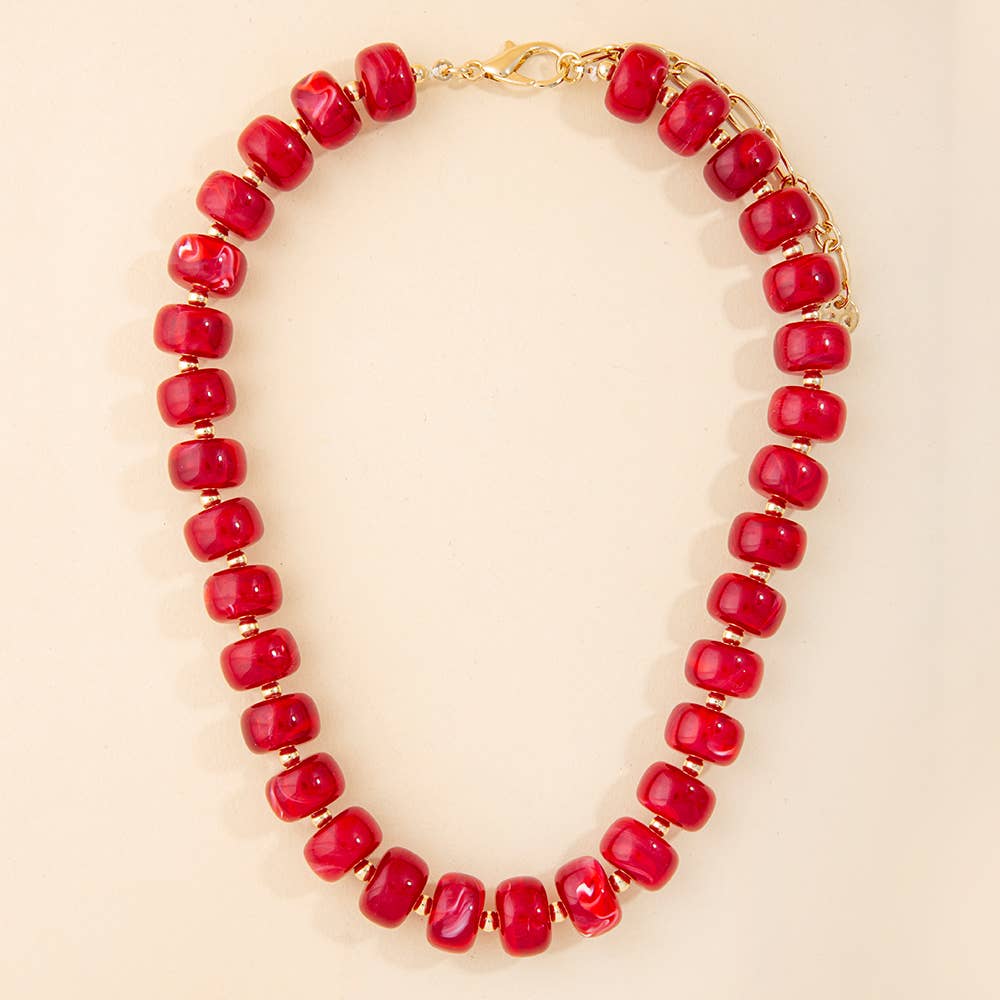 Marbled Chunky Rondelle Bead Statement Necklace: BR