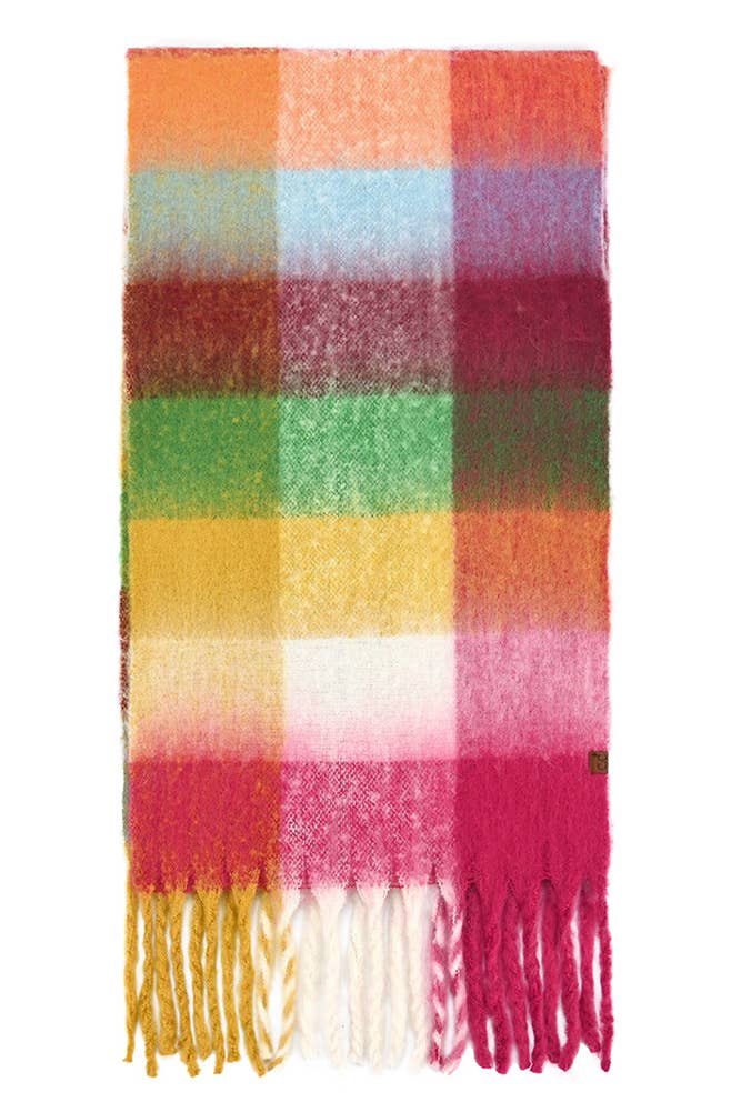 C.C Multi Color Block Plaid Check Pattern Woven Winter Scarf: 2