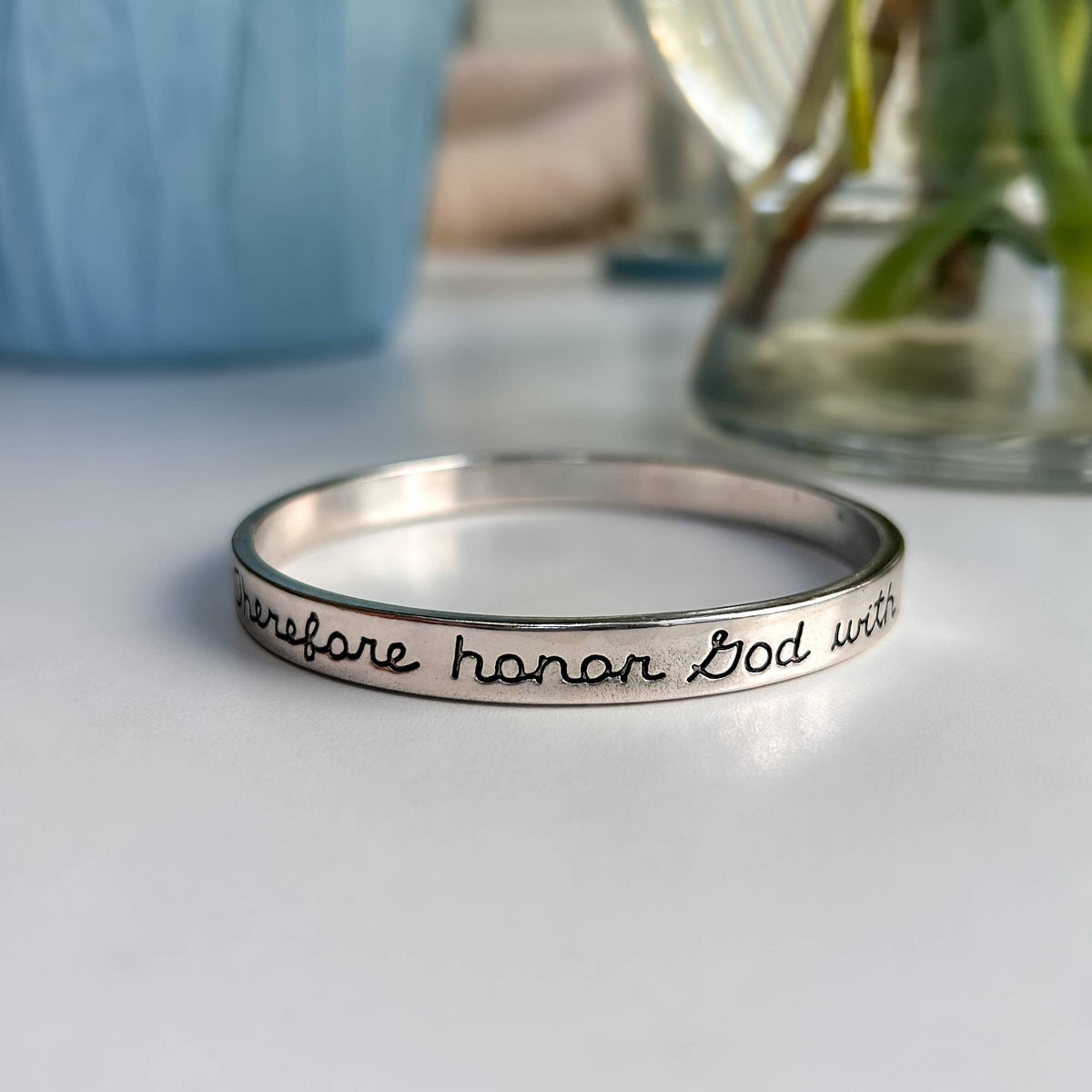 Silver Sentiments Message Bangles: Strength & Courage