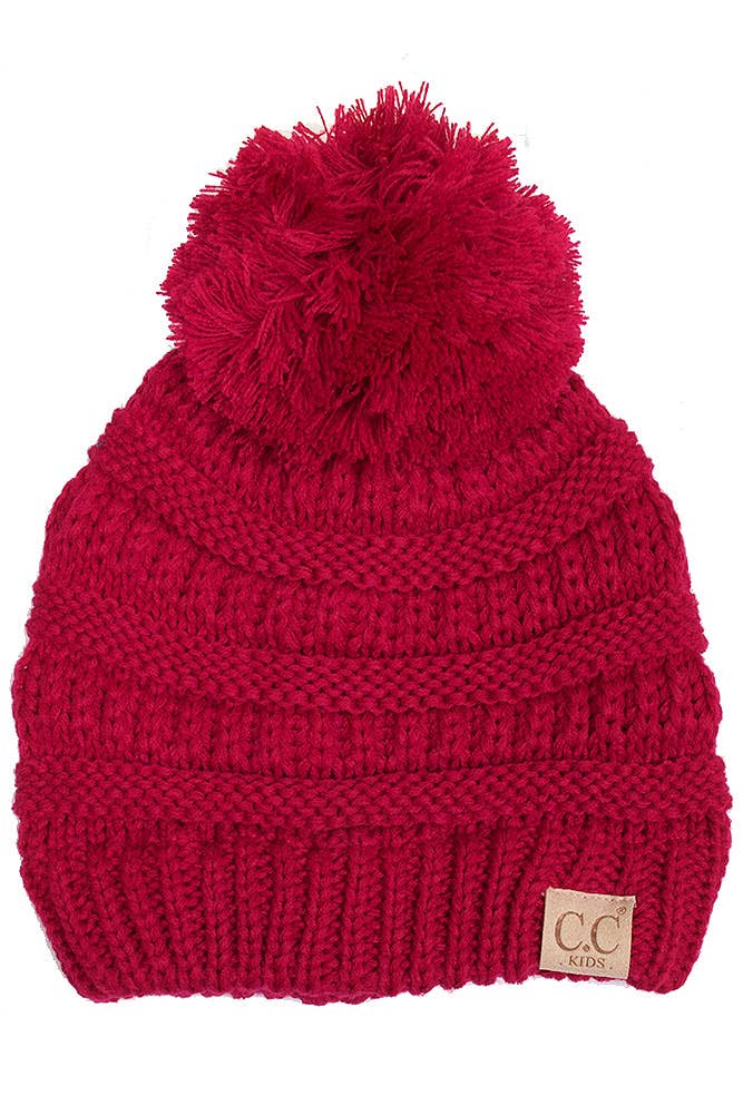 C.C Kids Solid Knit Pom Beanie: New Candy Pink