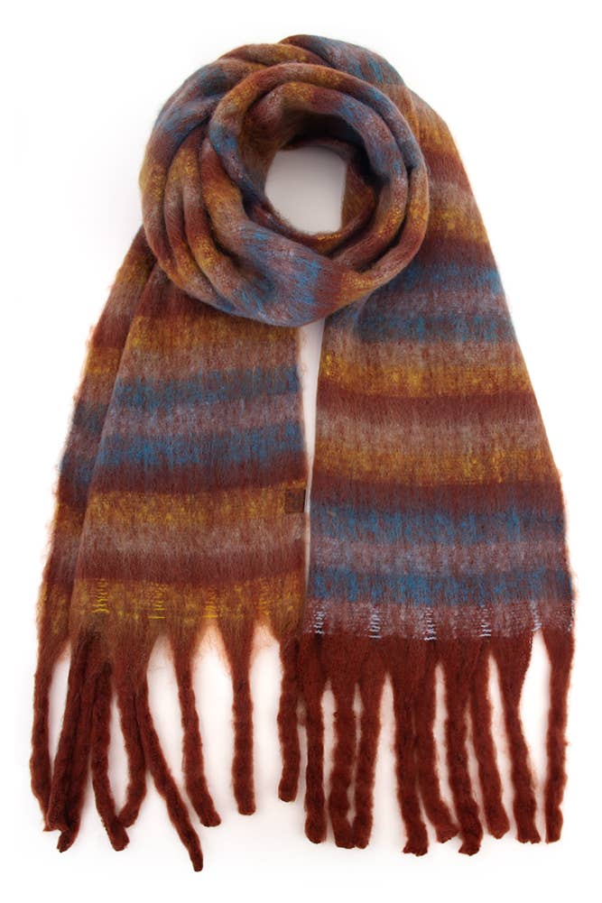 C.C Horizontal Multi Color Stripe Woven Scarf: Beige