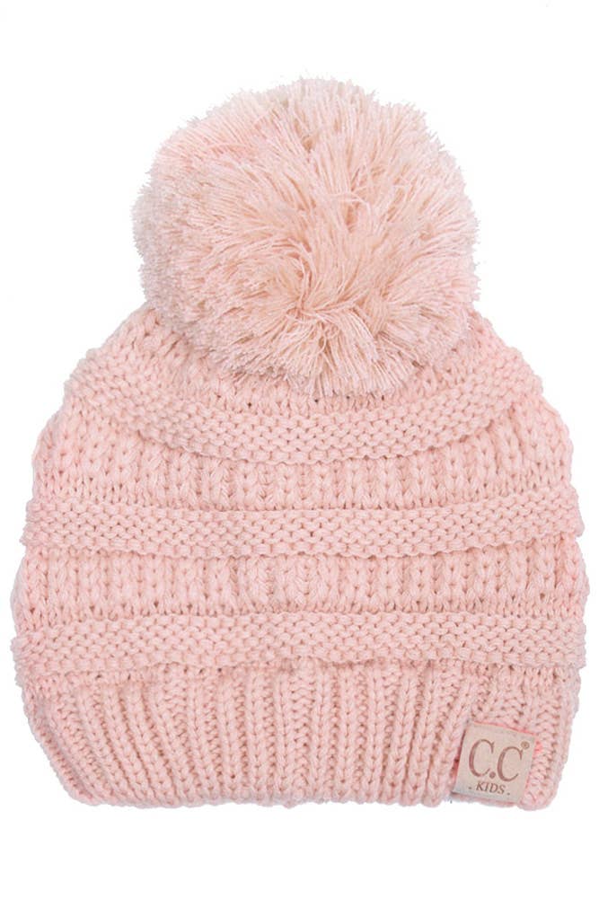 C.C Kids Solid Knit Pom Beanie: Indi Pink