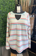 French Terry Striped Keyhole Top