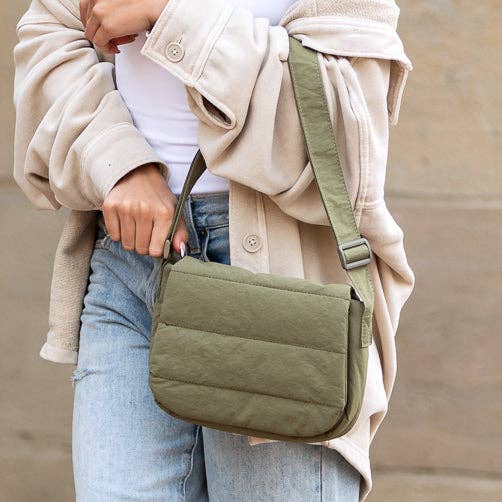 Afton Quilted Foldover Crossbody: Olive