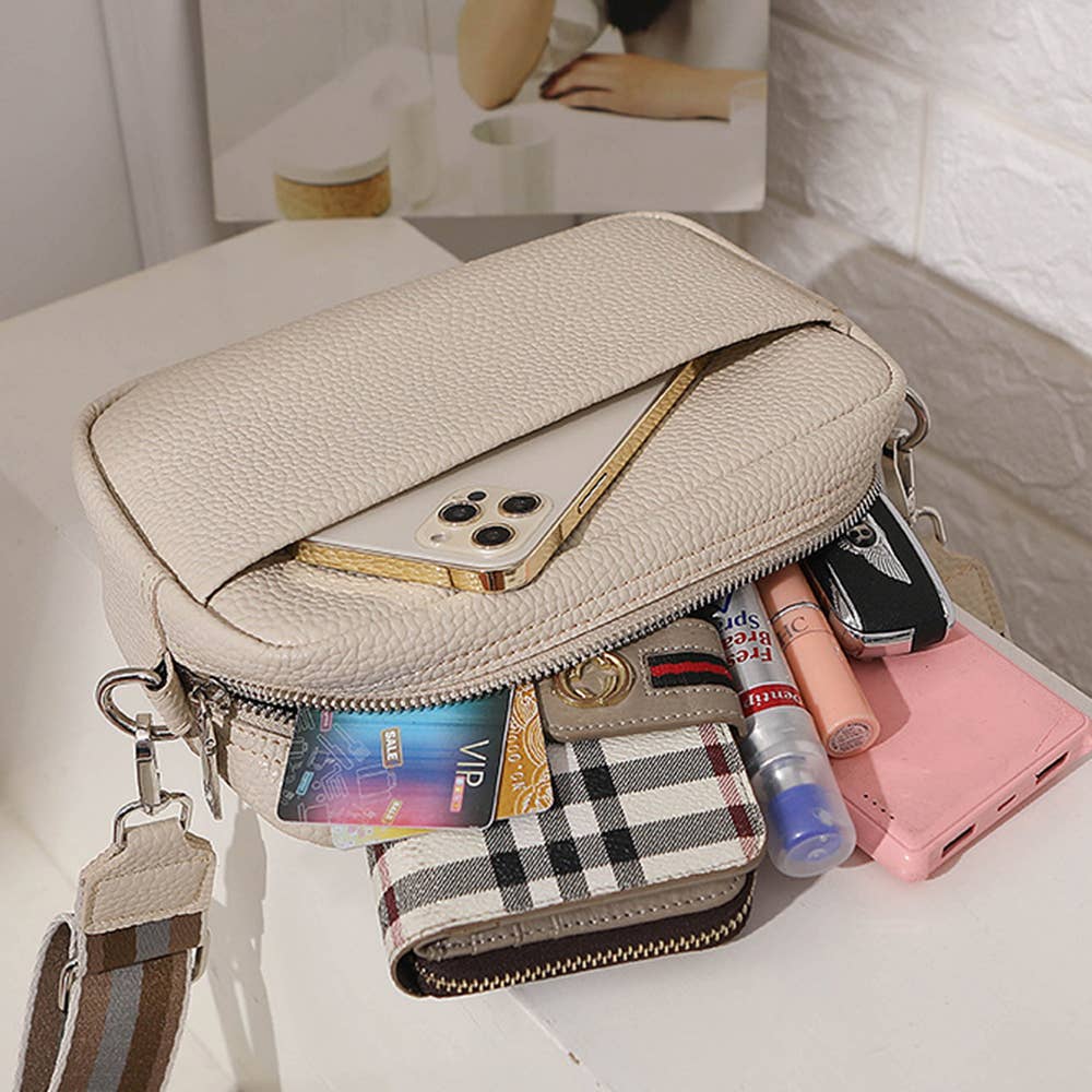 Solid Color PU Crossbody Bag For Women's Small Bag: Beige