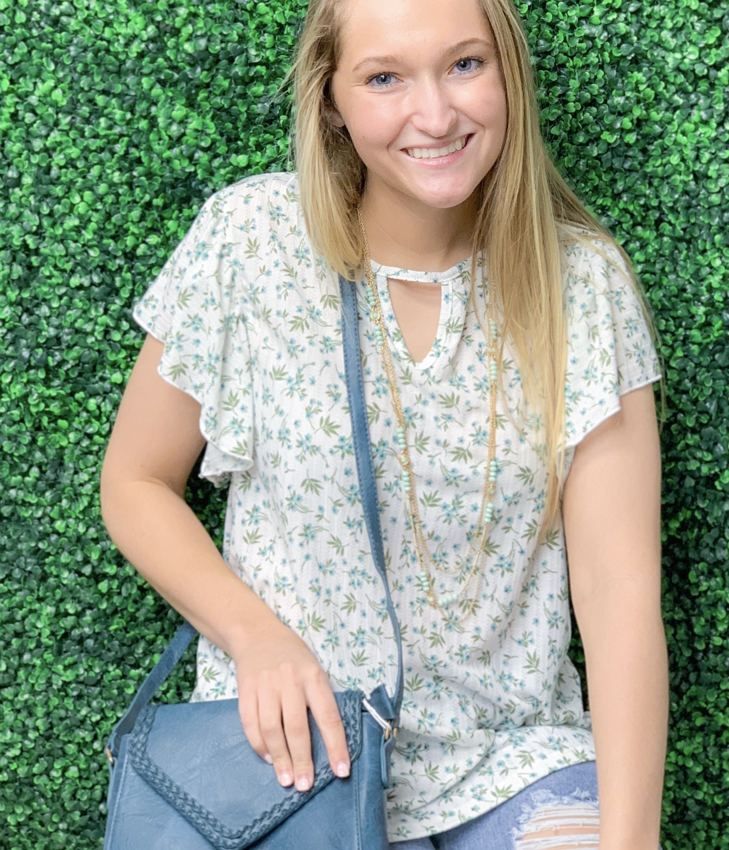 Mint Daisy Print Top