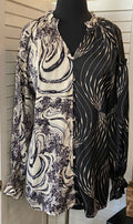 Contrast Print w/ Smocked Sleeves