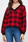 Plaid Print V-neck puff sleeve