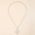 Hammered Square Cross Pendant Chunky Chain Necklace: WS