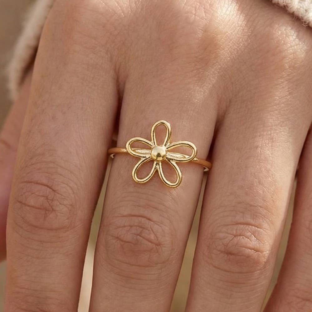 Wire Flower Dainty Band Ring: G