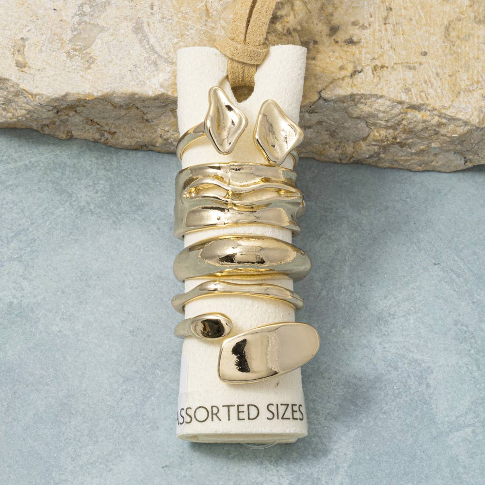 Molten Organic Nugget Stacking Ring Set: GD