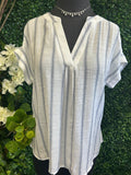 Striped Split Neck Back Button Shirt