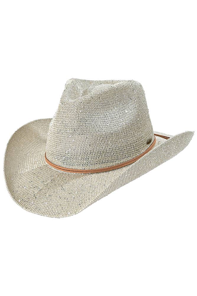 C.C Sequin Cowboy Hat: Beige