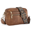 Embroidered Grid Color Blocked Retro Shoulder Bag: Brown