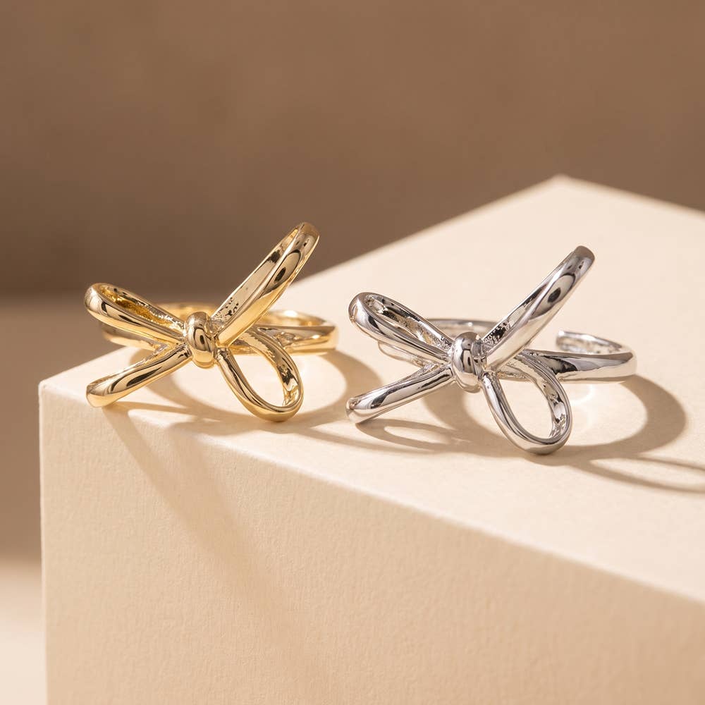 Polished Bow Open Adjustable Ring: G