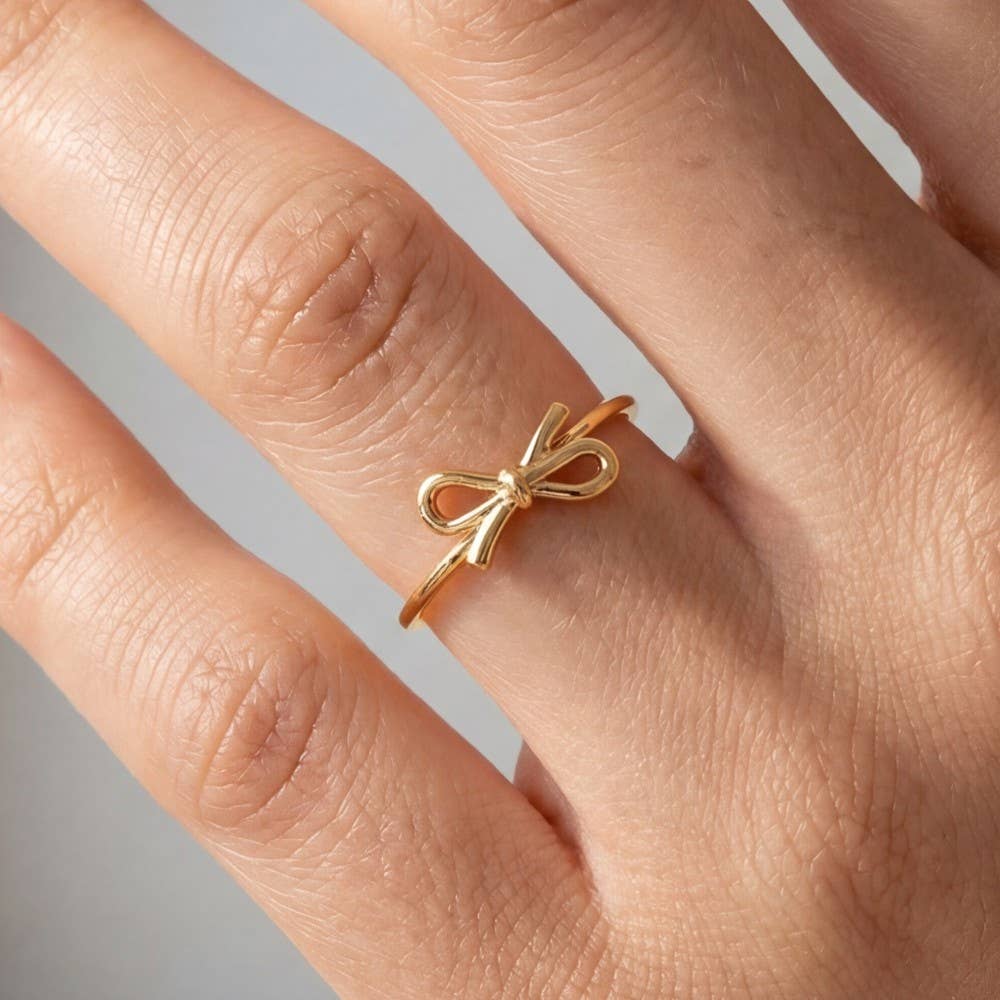 Gold Dipped Ribbon Bow Ring: S