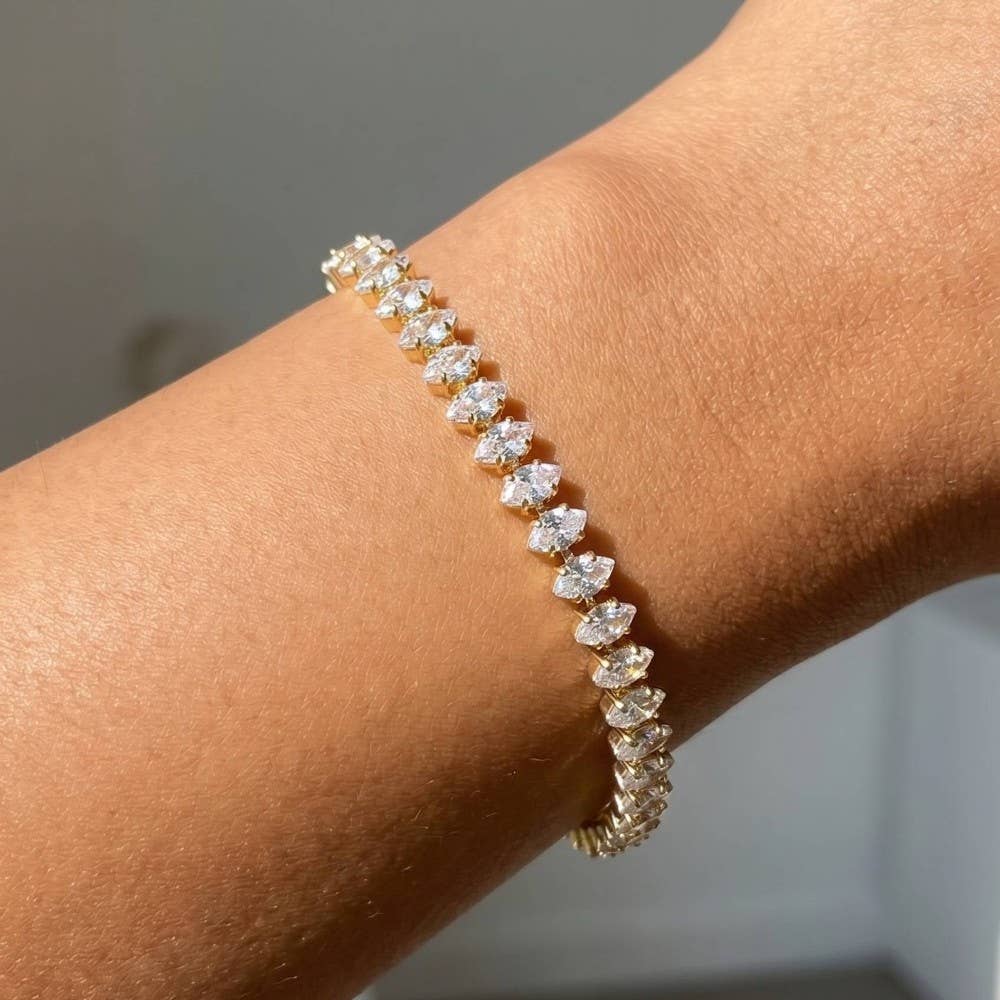 Oval Cz Tennis Gems Cube Chain Cord Bracelet: S