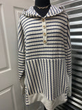 Striped Button Hoodie w/ Pockets