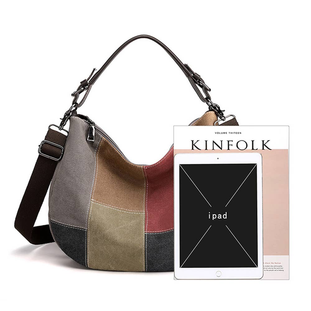 Retro Patchwork Single Shoulder Crossbody Bag: Brown