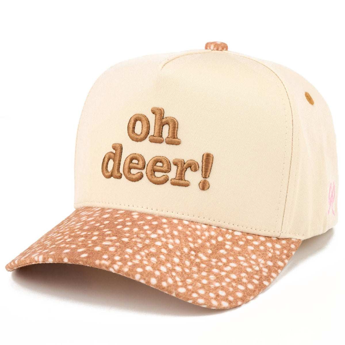 C.C OH DEER Letter Embroidered Two Tone Trucker Hat: Brown/Brown