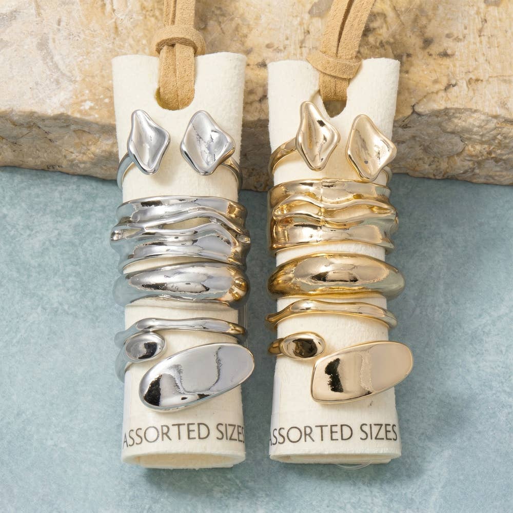 Molten Organic Nugget Stacking Ring Set: RH
